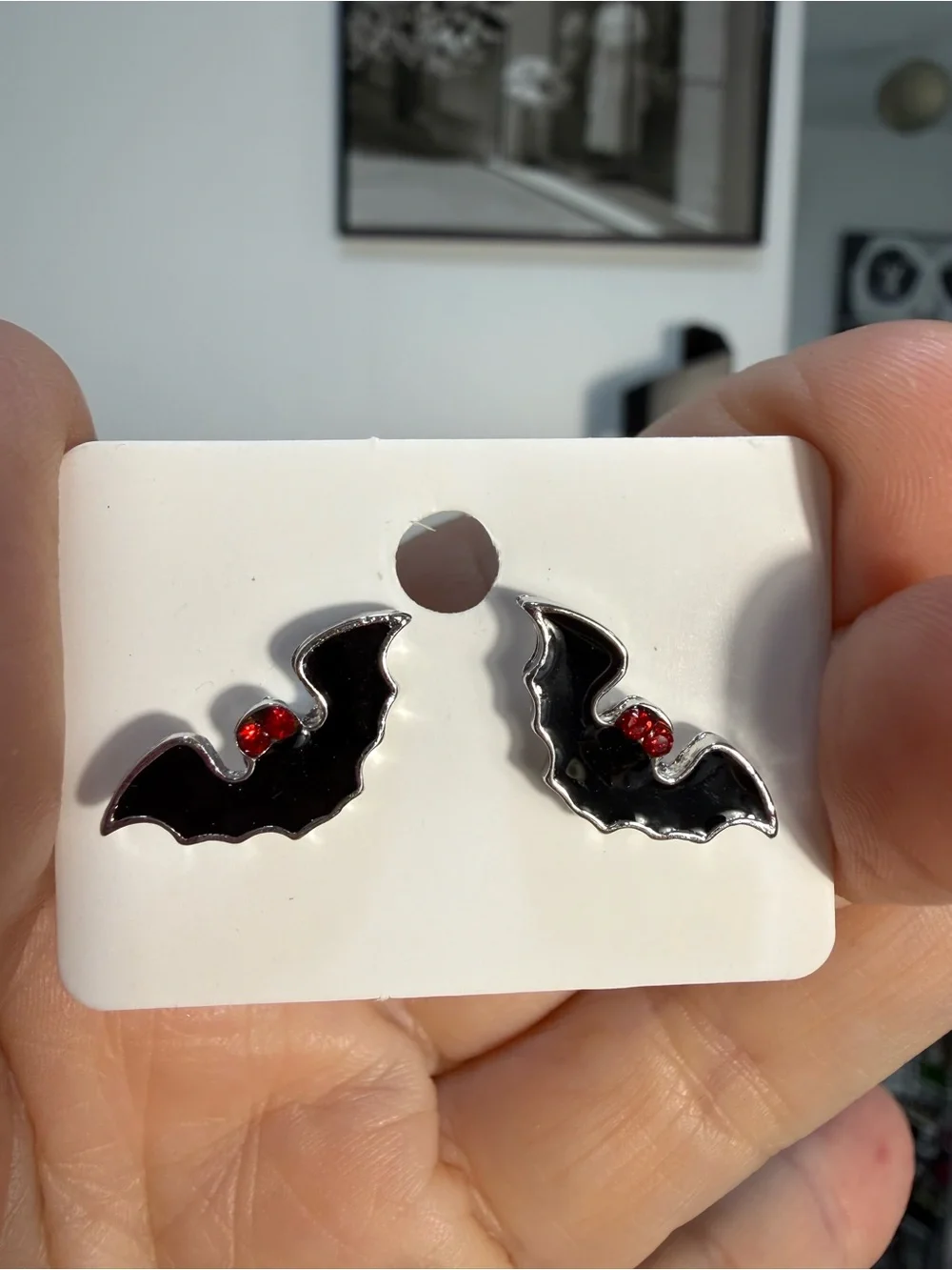 Kids Halloween Cat, Ghost & Bat Stud Earring Set - Black & White